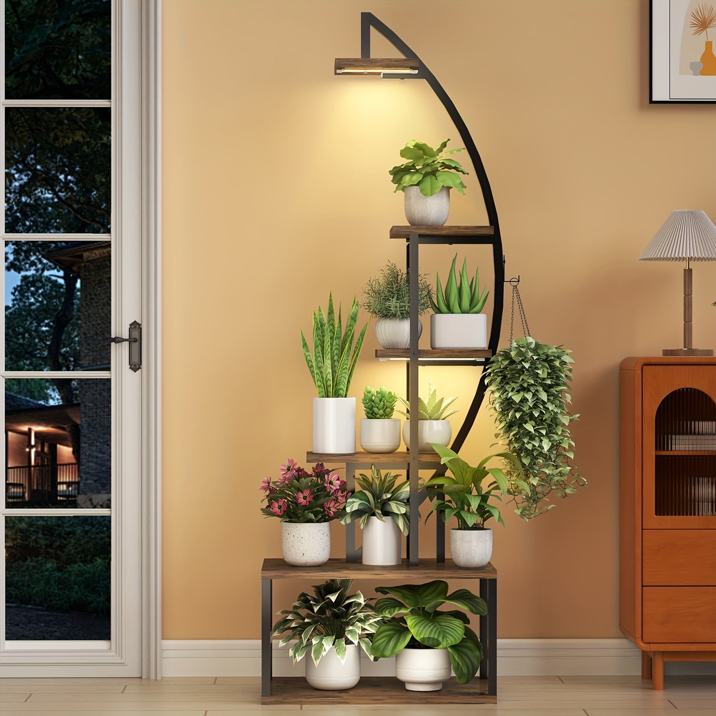 64.5" Tall Plant Stand with Grow Lights & Multi-Tiered Metal Shelf