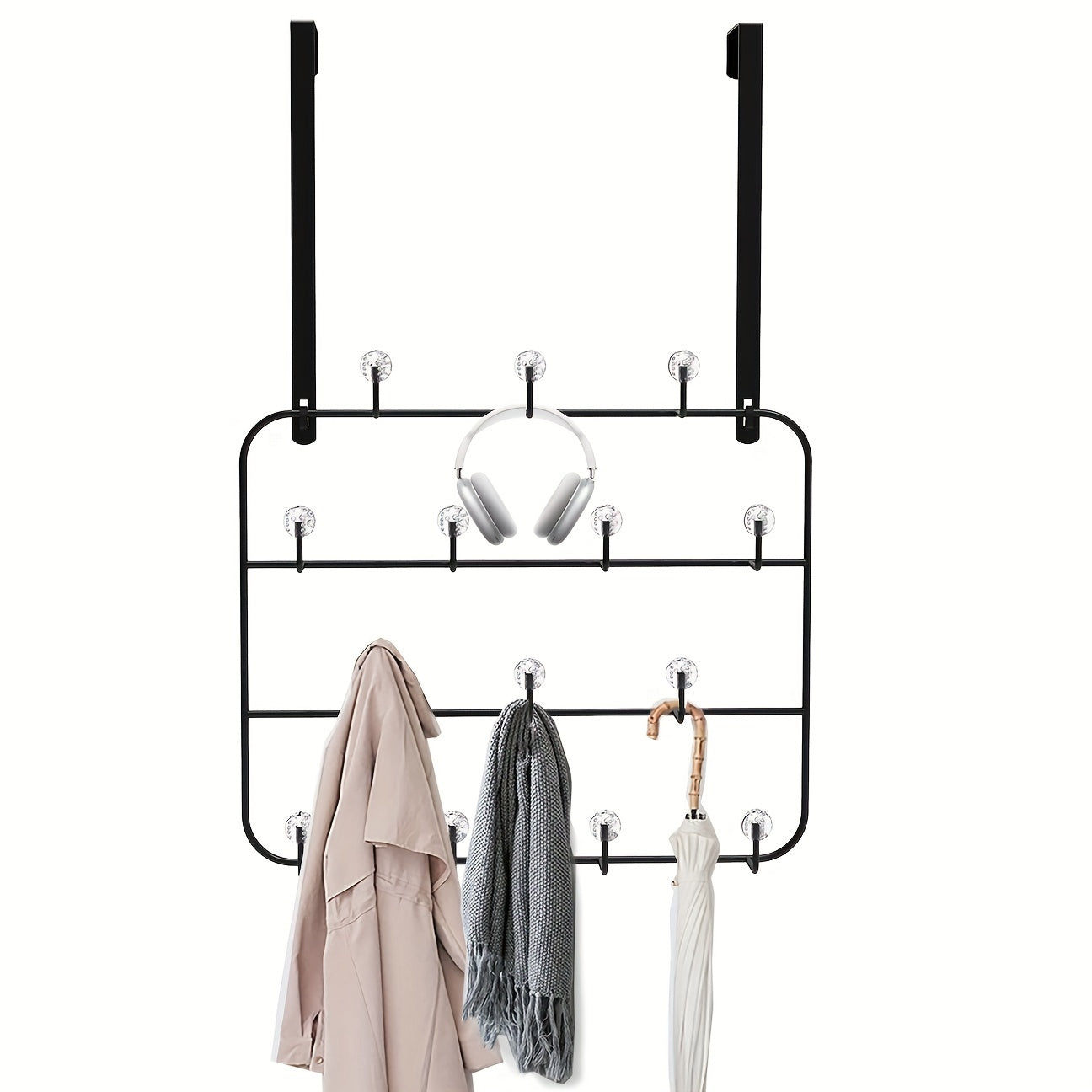1 piece Over The Door Multi-Use Organizer, 14 Spherical Hook Over Door Hanger