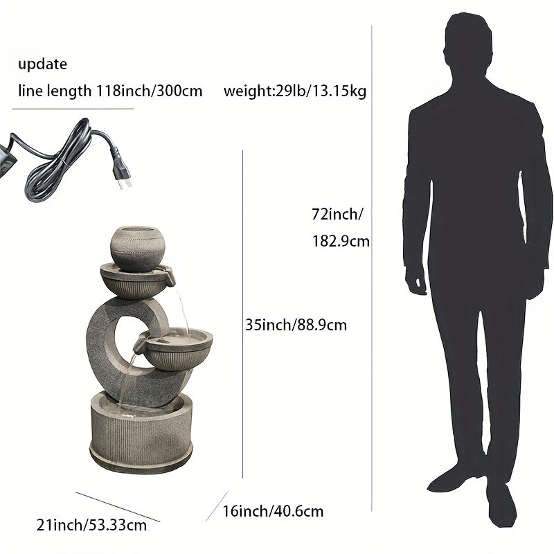 Water Features Gray Outdoor Fountain, Indoor Floor-standing Fountain Waterfall