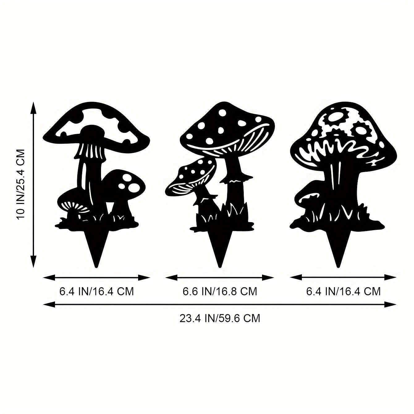 3pcs Metal Mushroom Yard Signs with Stakes