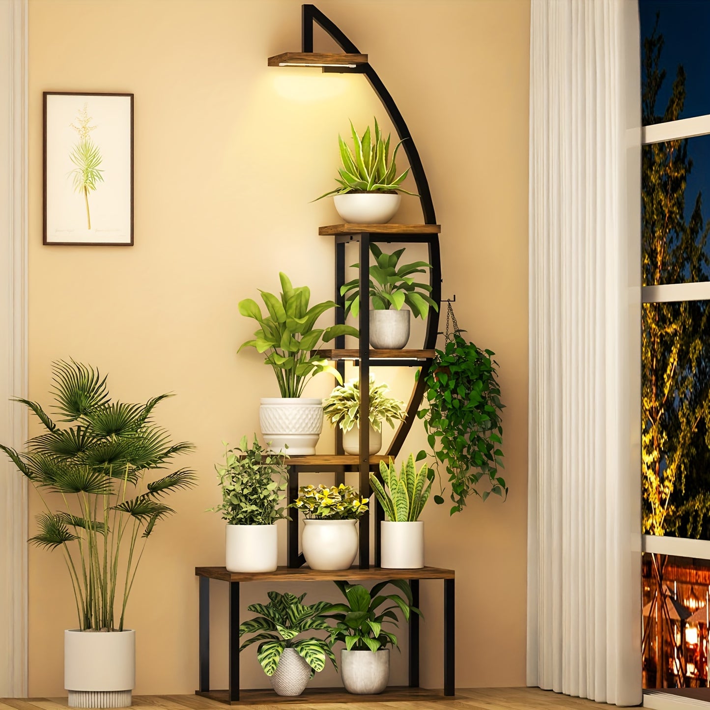 64.5" Tall  Plant Stand with Grow Lights & Multi-Tiered Metal Shelf