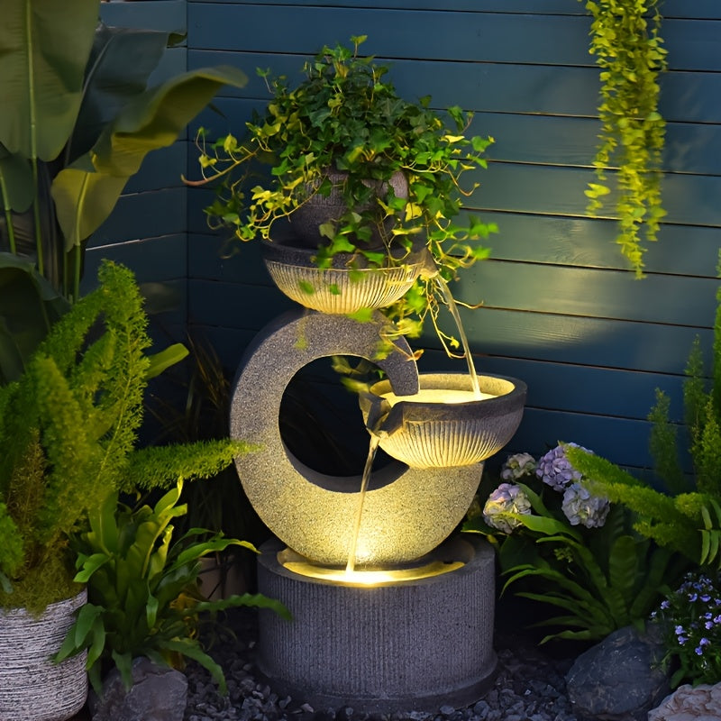 Water Features Gray Outdoor Fountain, Indoor Floor-standing Fountain Waterfall