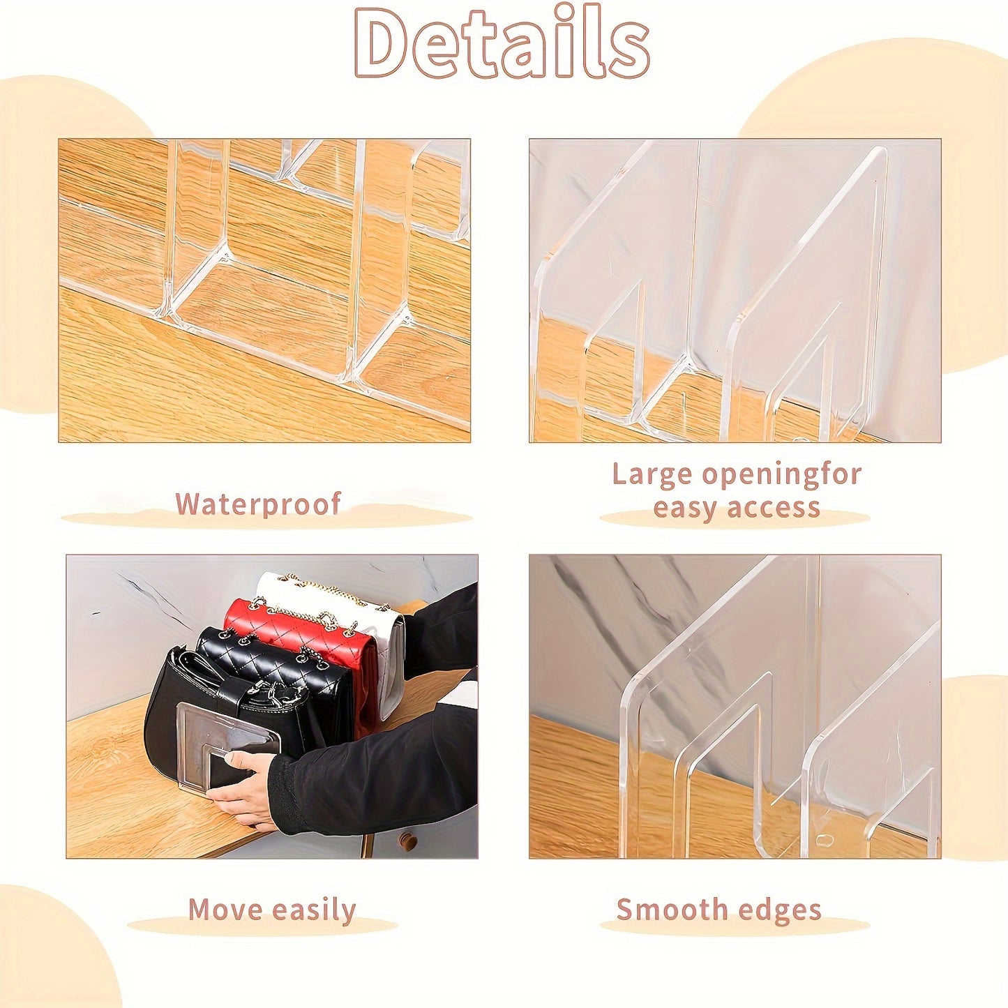 4pcs Clear Plastic Handbag Organizer