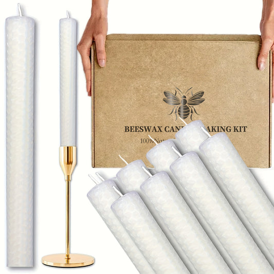 Set of 8 white beeswax honeycomb tapered candles