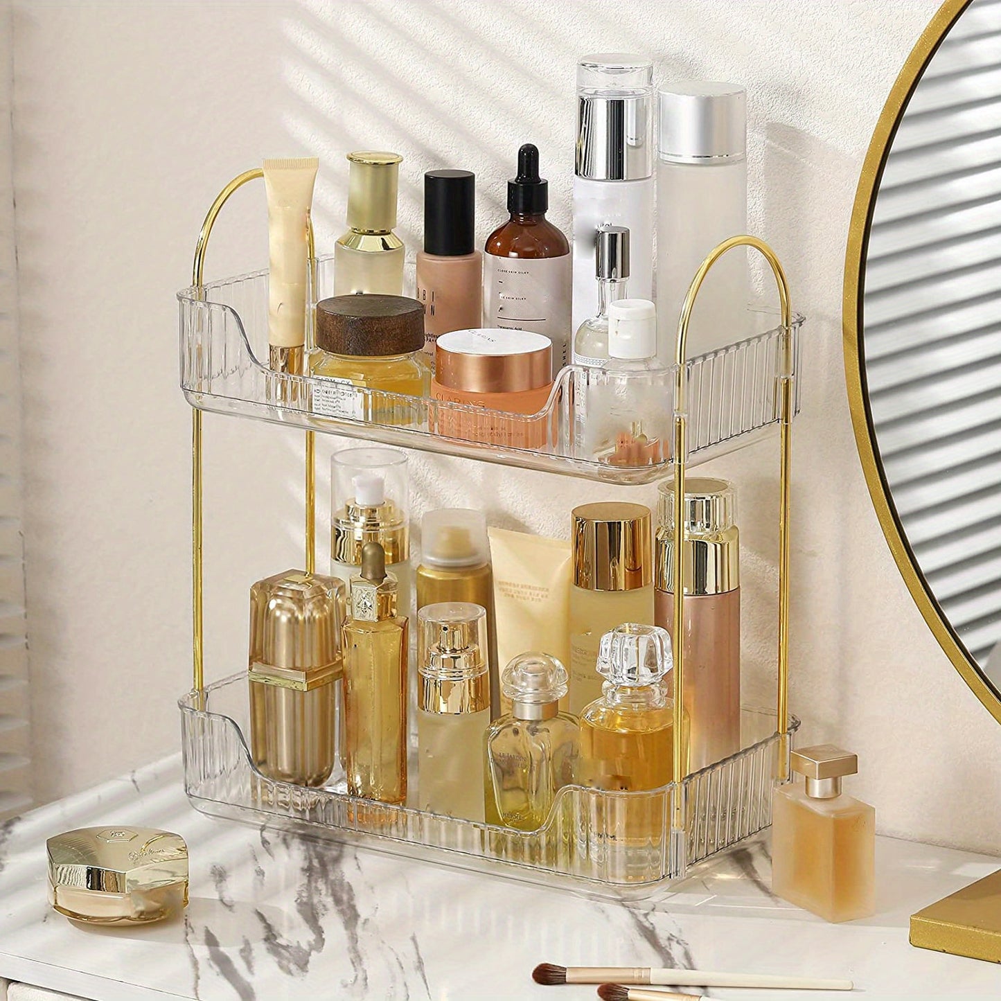 Bathroom Counter Organizer with Cosmetic Holder and Storage Shelf