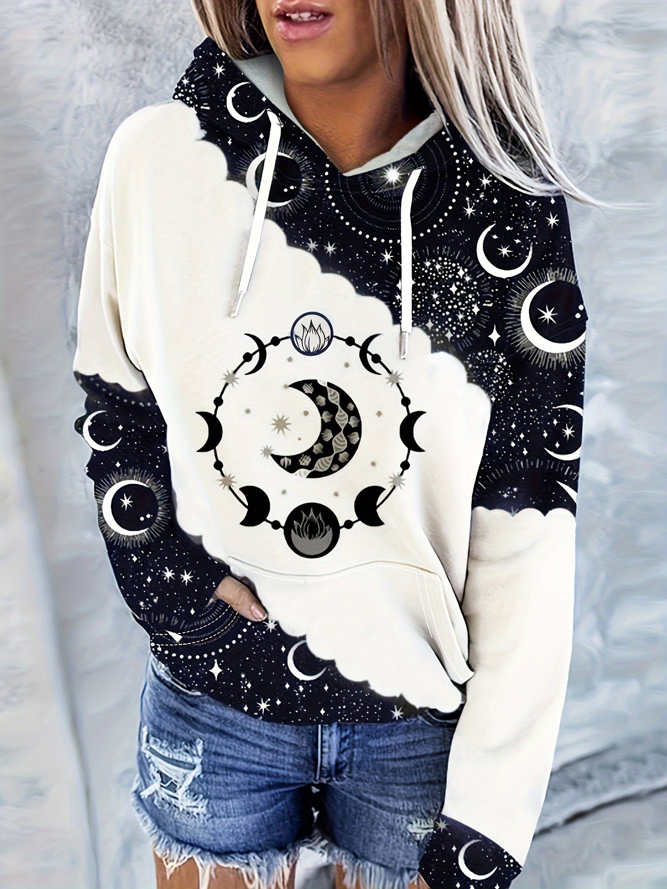 Vintage Moon Print Hoodie