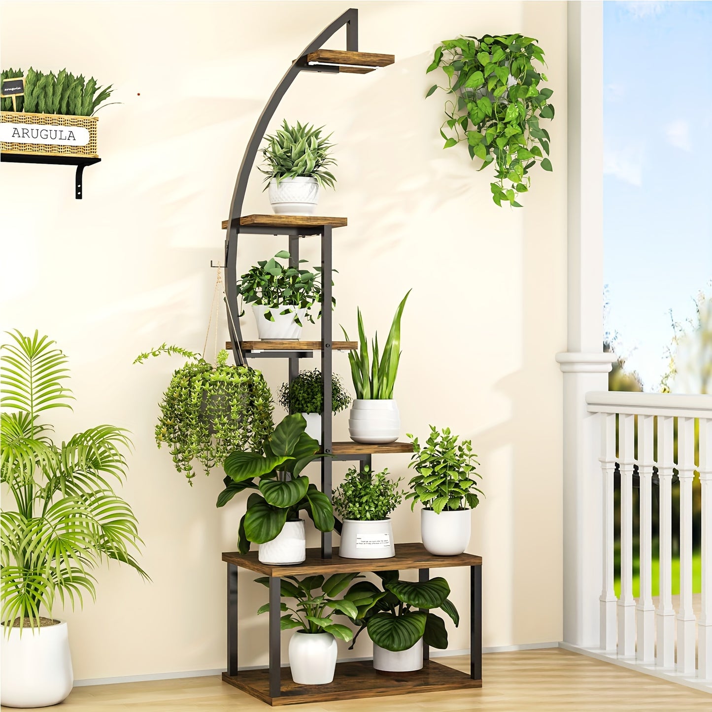 64.5" Tall  Plant Stand with Grow Lights & Multi-Tiered Metal Shelf