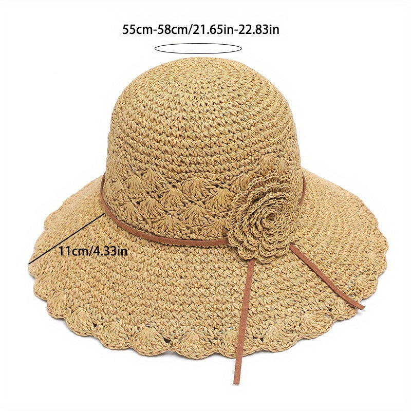 Flower Crochet Straw Bucket Hat