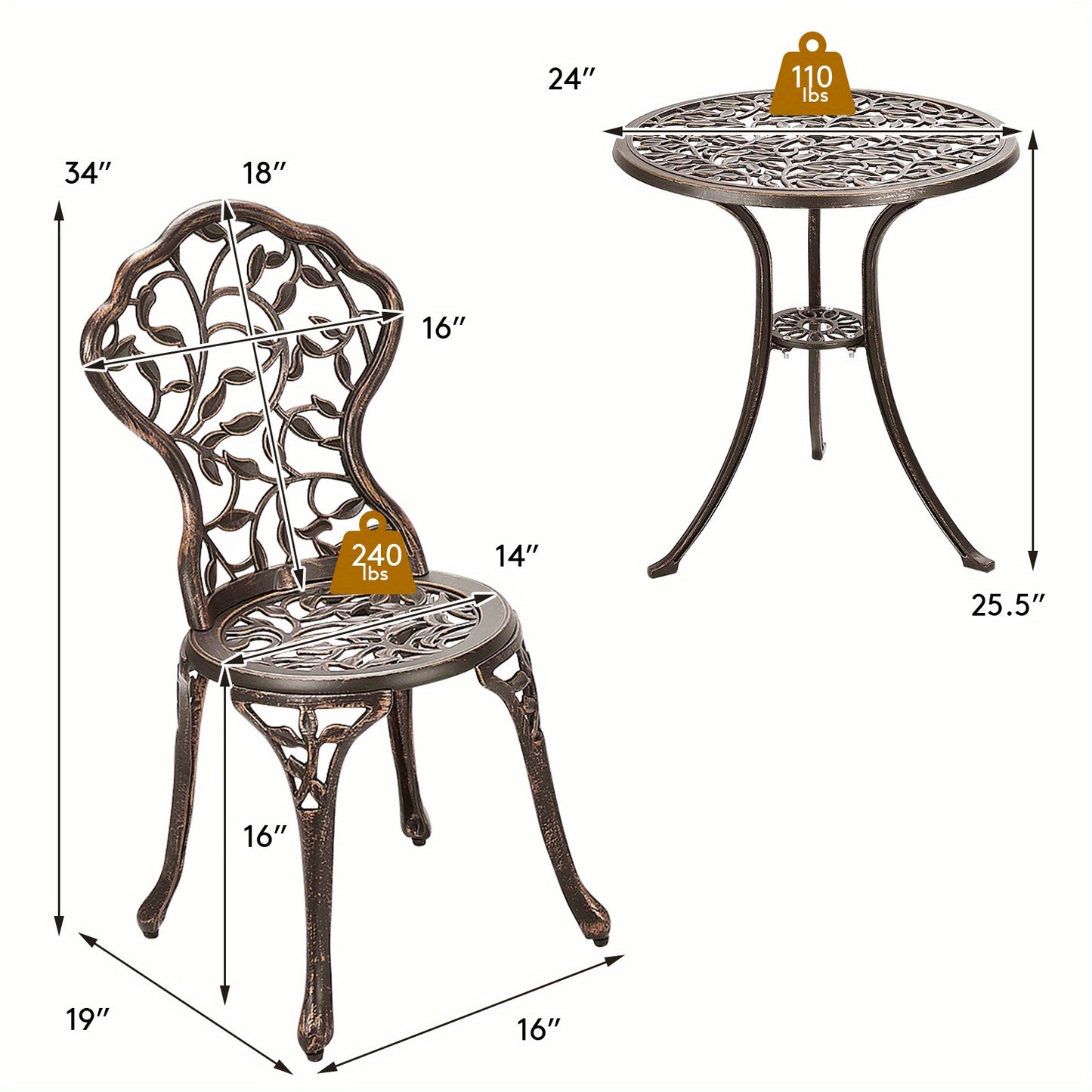 3-Piece Outdoor Bistro Set, in Antique Bronze