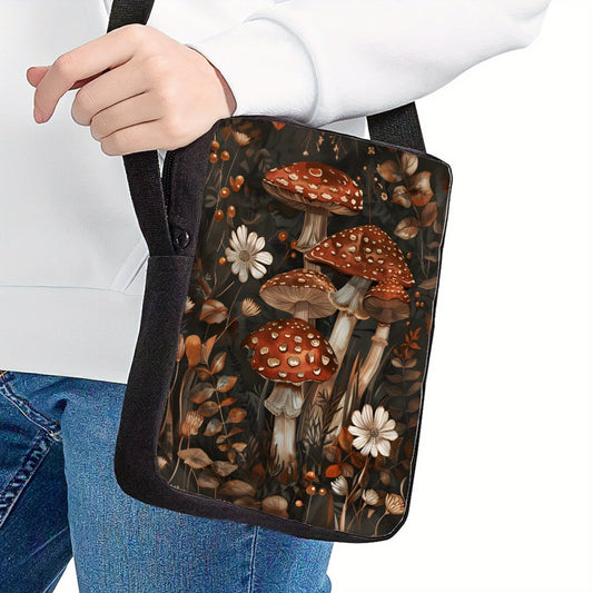 Crossbody Bag with Adjustable Strap Featuring Rustic Mushroom & Floral Design