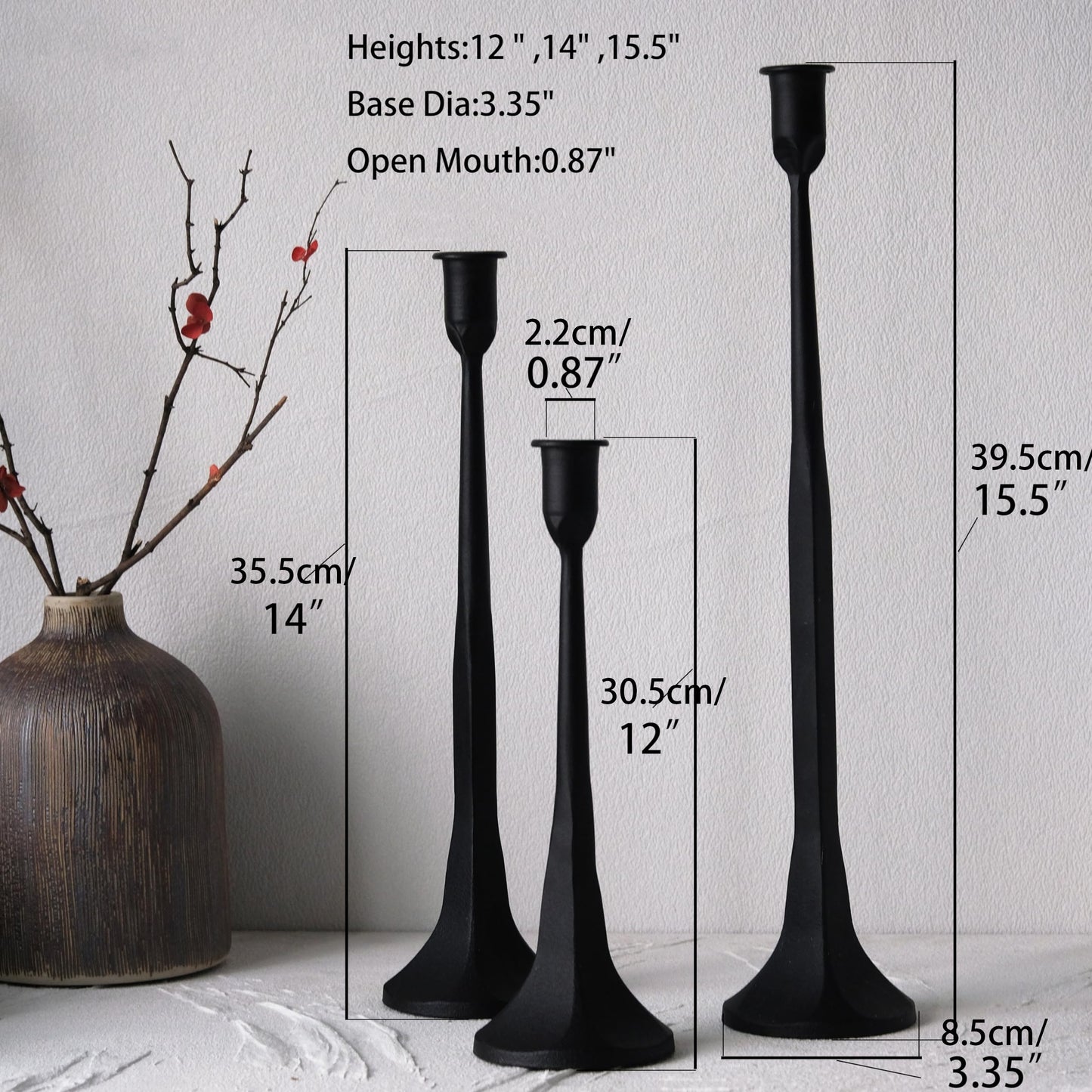 3pcs/set Iron Taper Candle Holder, Black Candlestick Holders