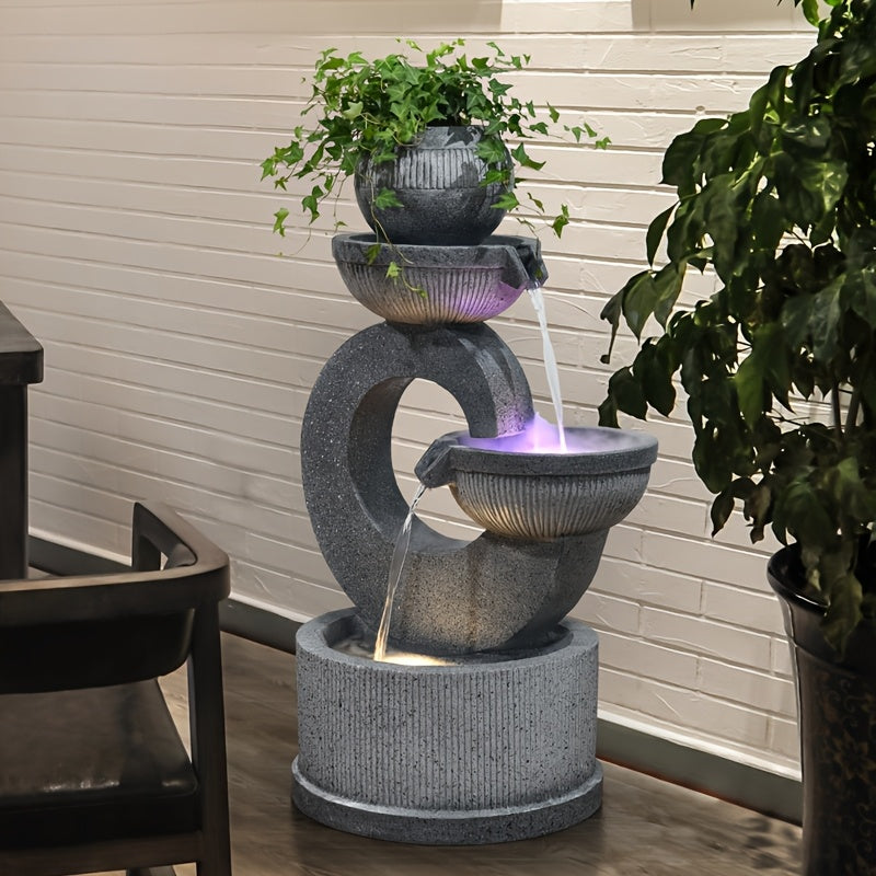 Water Features Gray Outdoor Fountain, Indoor Floor-standing Fountain Waterfall