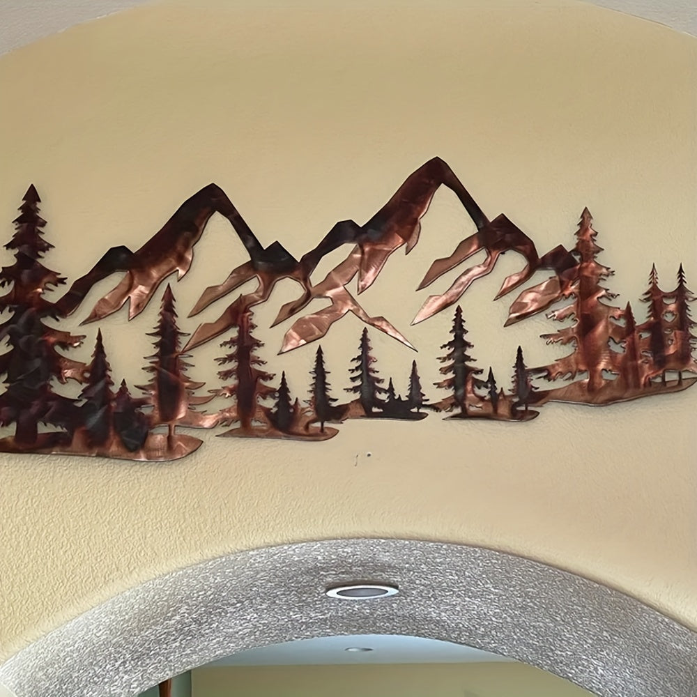 Tree & Mountain Scene Rustic Metal Wall Art