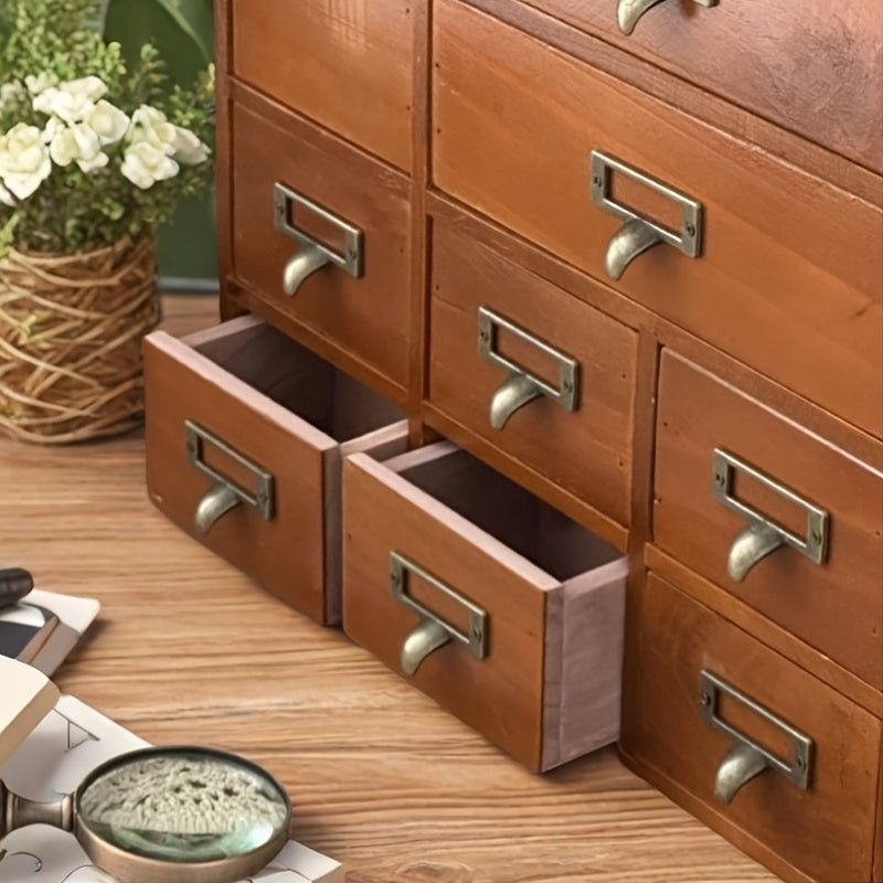 1pc Vintage Wooden Multi-Drawer Storage Cabinet