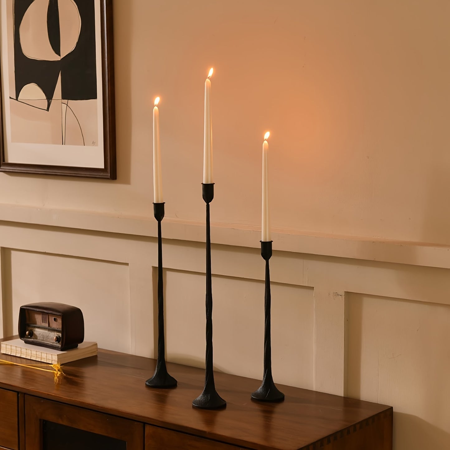 3pcs/set Iron Taper Candle Holder, Black Candlestick Holders