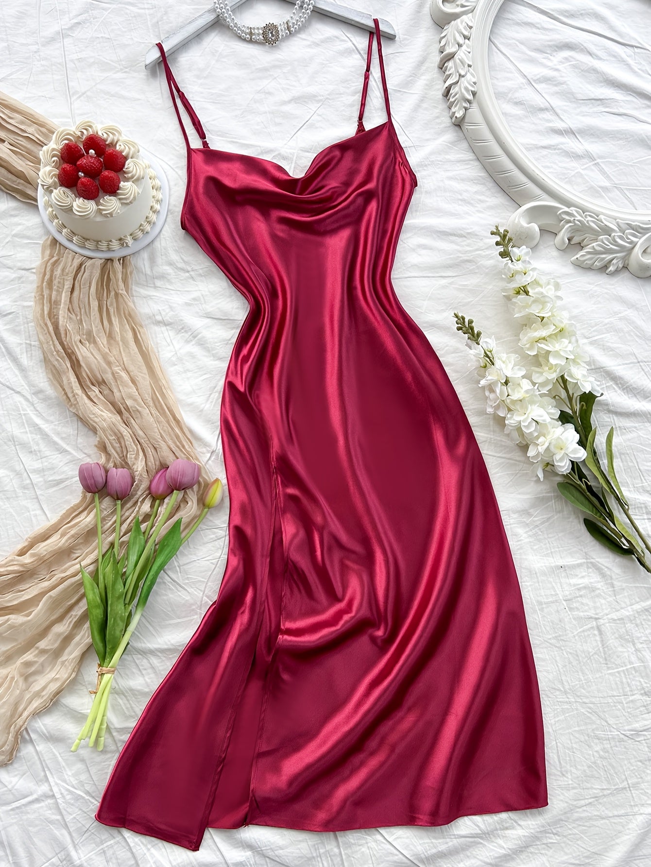 Valentine's Day 3pcs Elegant Satin Slip Nightgowns