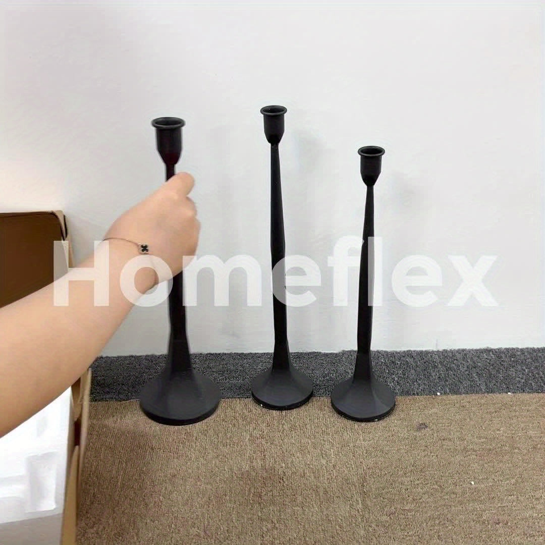 3pcs/set Iron Taper Candle Holder, Black Candlestick Holders