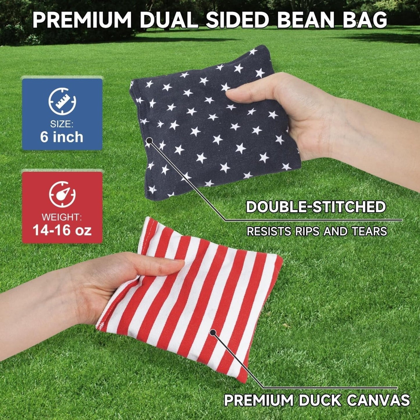 Cornhole Board Set -2 Wooden Regulation Size 4x2 Corn Hole Boards, Including 8 Bean Bags and Carrying Bag -  - American Flag