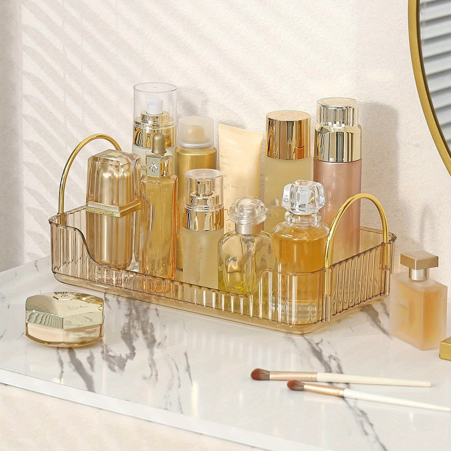 Bathroom Counter Organizer with Cosmetic Holder and Storage Shelf