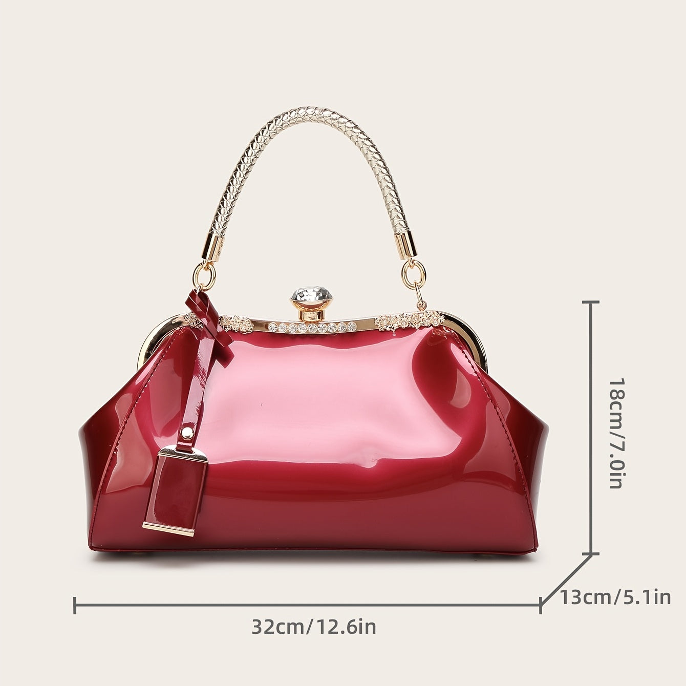 Patent Leather Handbag with Rhinestone Embellishments