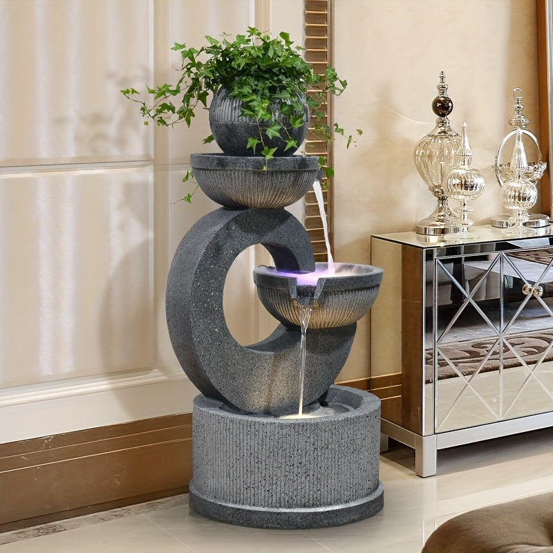 Water Features Gray Outdoor Fountain, Indoor Floor-standing Fountain Waterfall