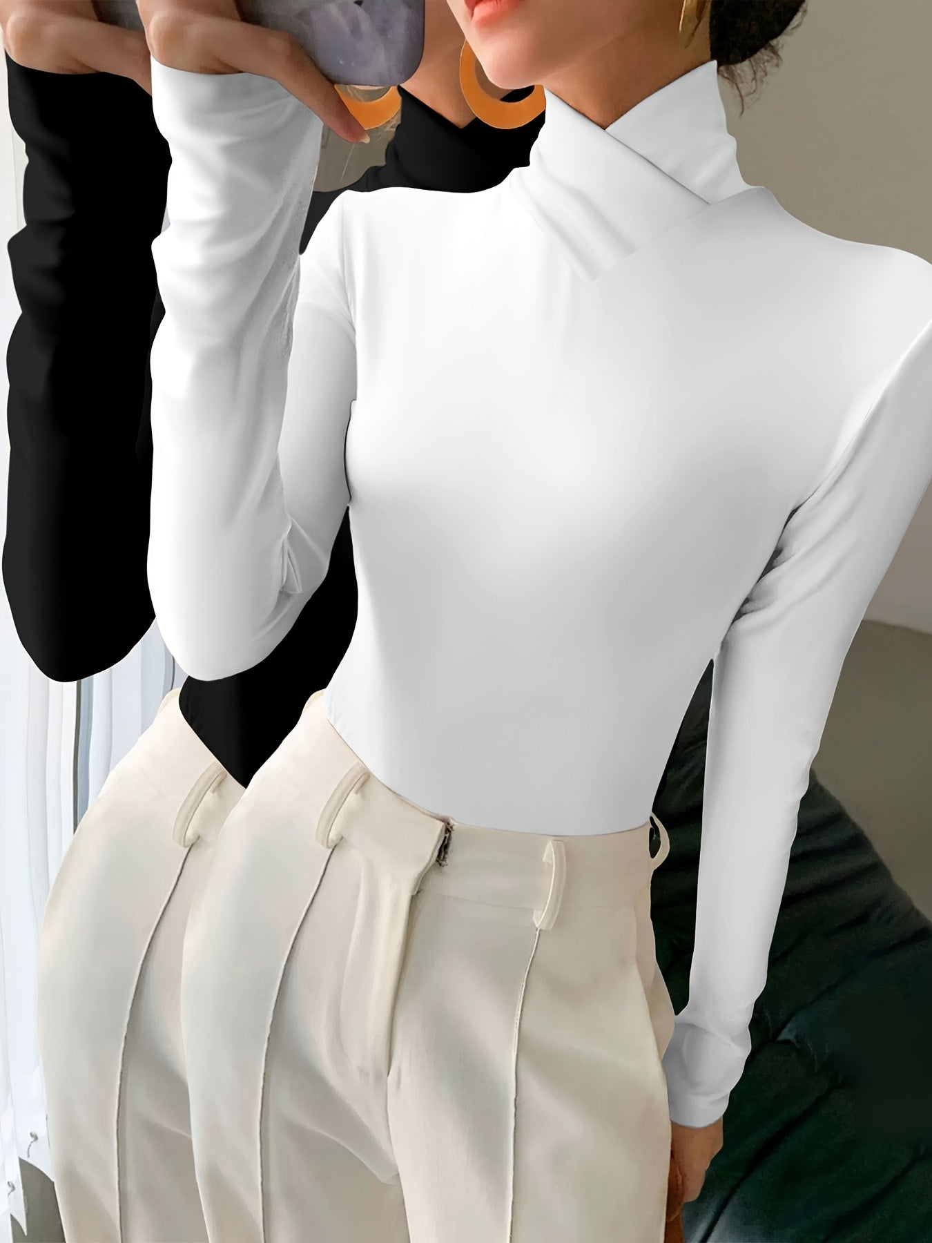 High Neck 2pcs Long Sleeve Turtleneck T-Shirt Set