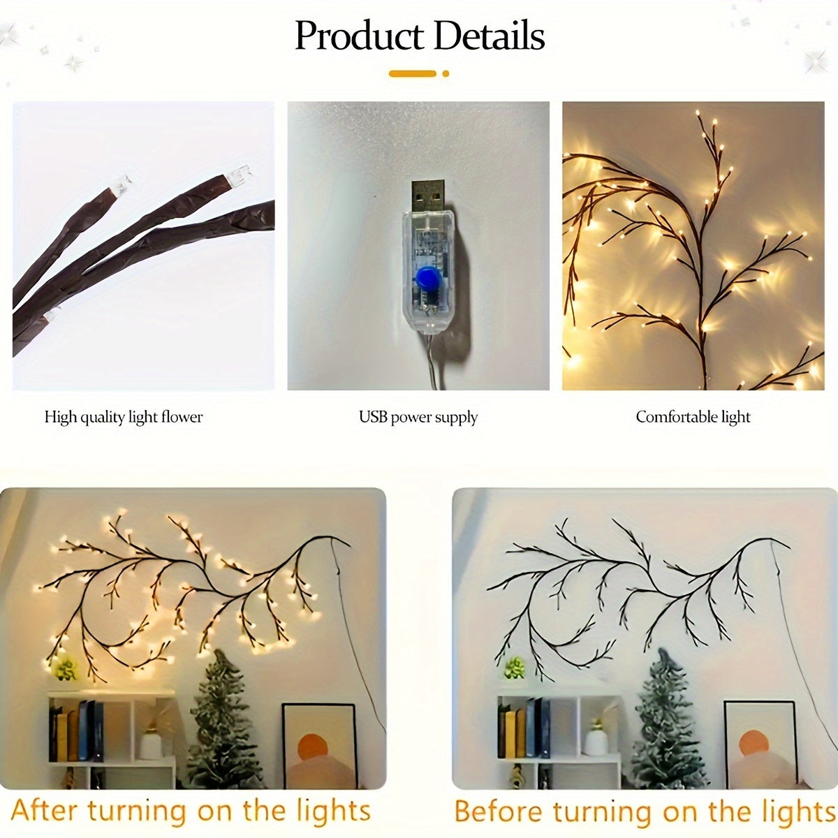 1PC USB-Powered Willow Branch LED Wall Decor