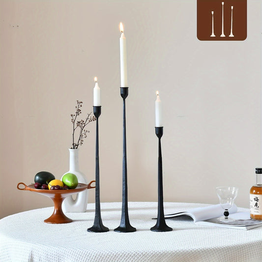 3pcs/set Iron Taper Candle Holder, Black Candlestick Holders