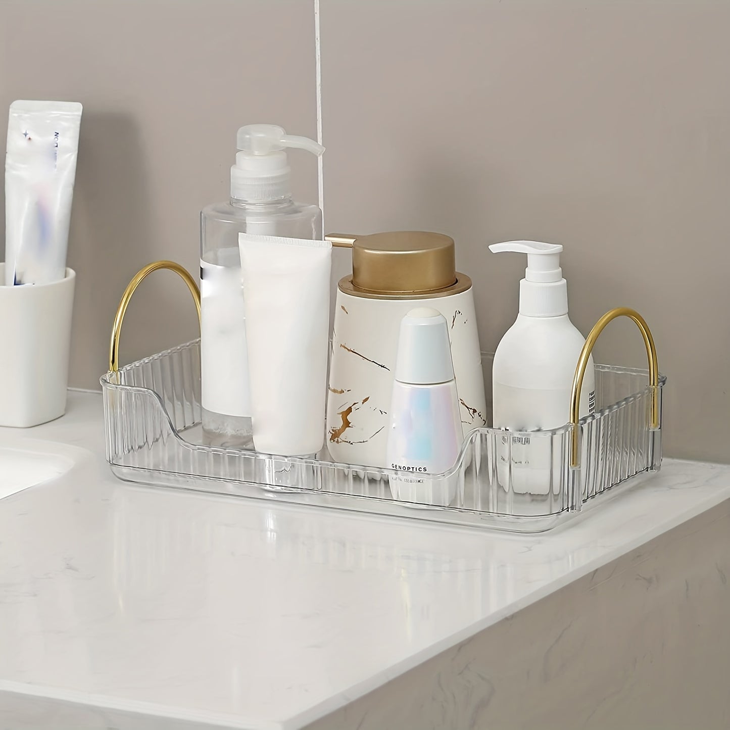 Bathroom Counter Organizer with Cosmetic Holder and Storage Shelf