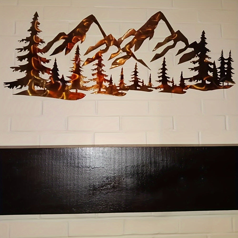 Tree & Mountain Scene Rustic Metal Wall Art