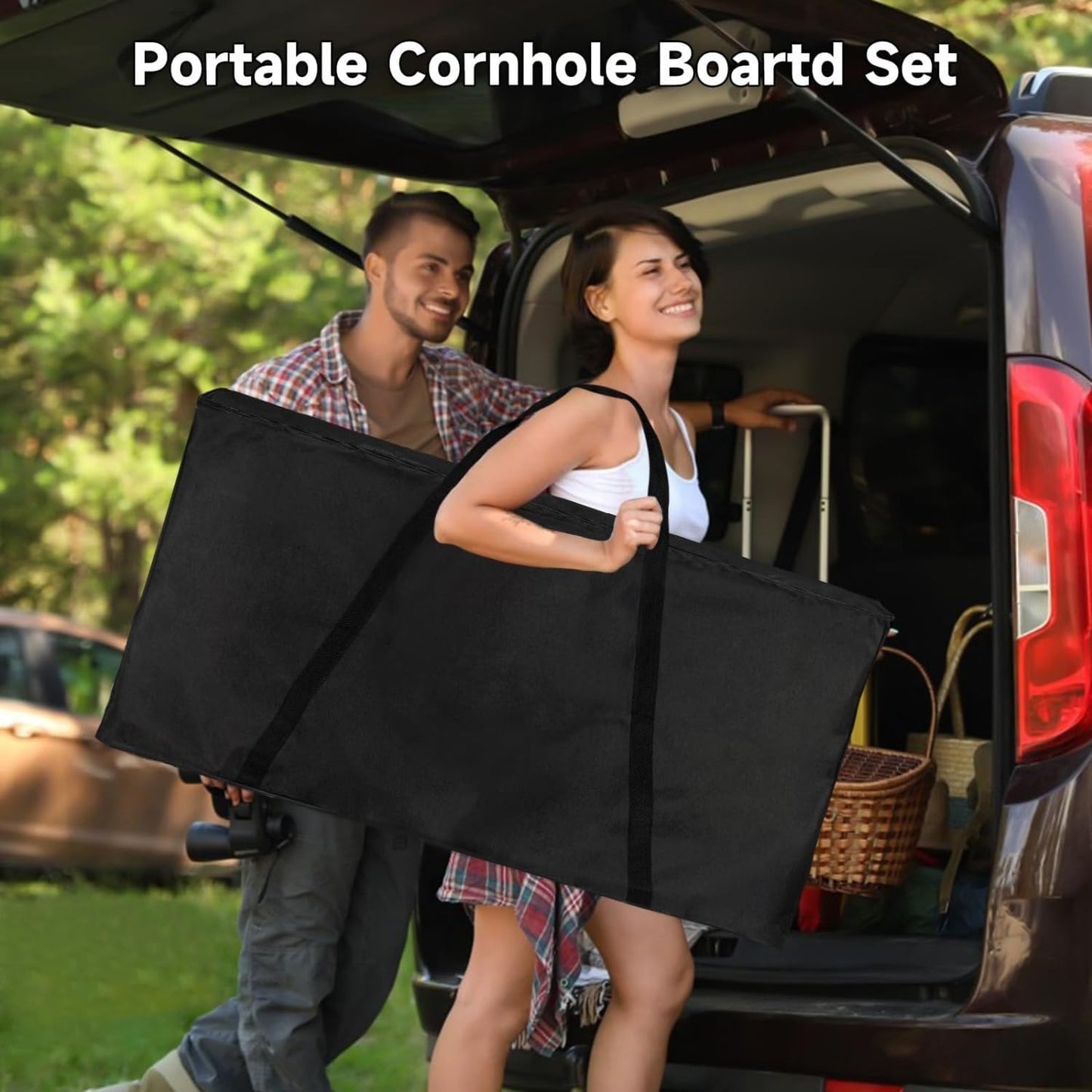 Cornhole Board Set -2 Wooden Regulation Size 4x2 Corn Hole Boards, Including 8 Bean Bags and Carrying Bag -  - American Flag