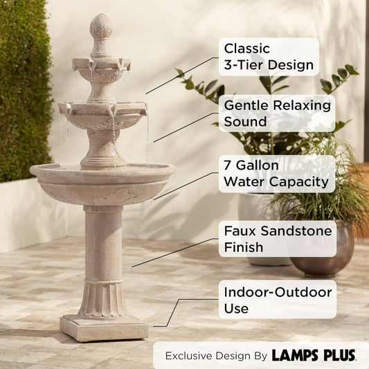 Italian Outdoor Floor Bubbler Fountain and Waterfalls with 3 Tiered Basins