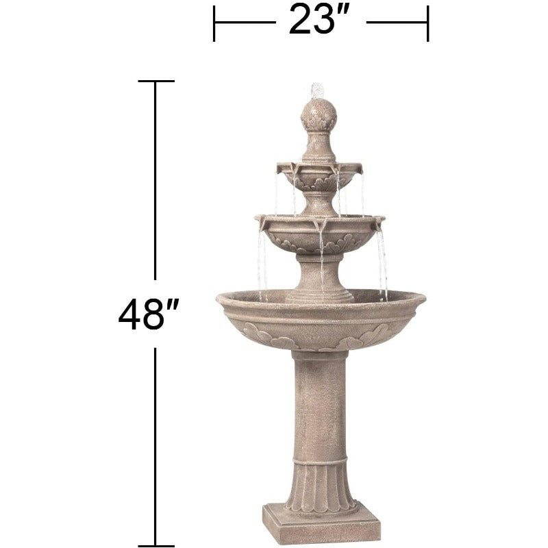 Italian Outdoor Floor Bubbler Fountain and Waterfalls with 3 Tiered Basins