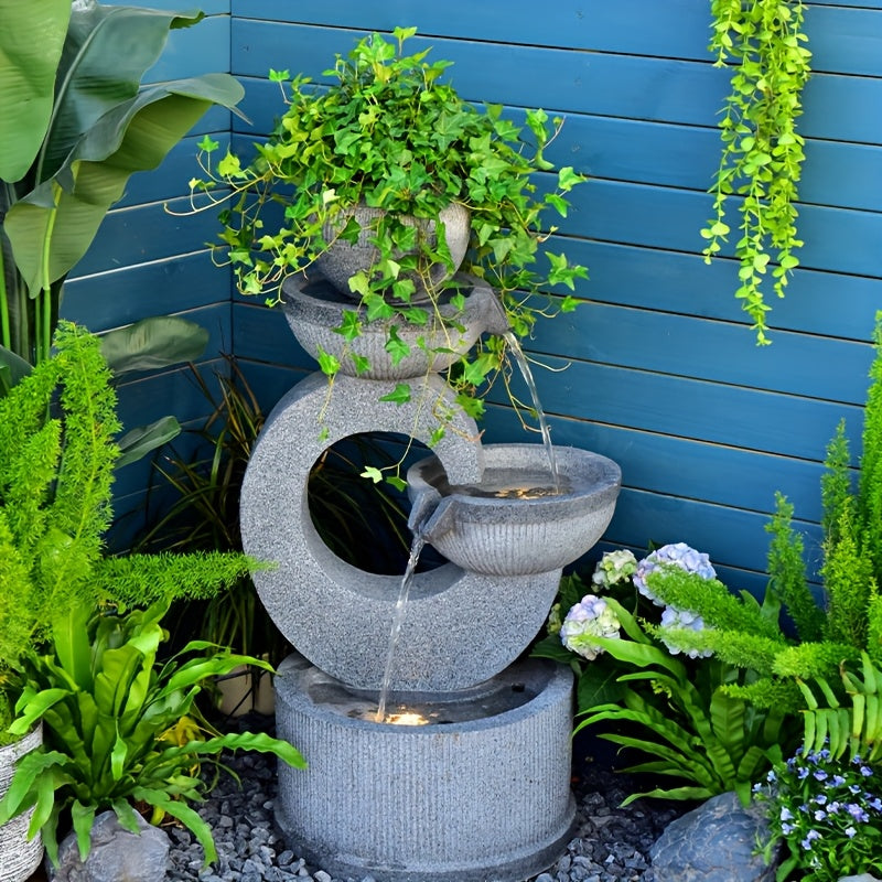 Water Features Gray Outdoor Fountain, Indoor Floor-standing Fountain Waterfall