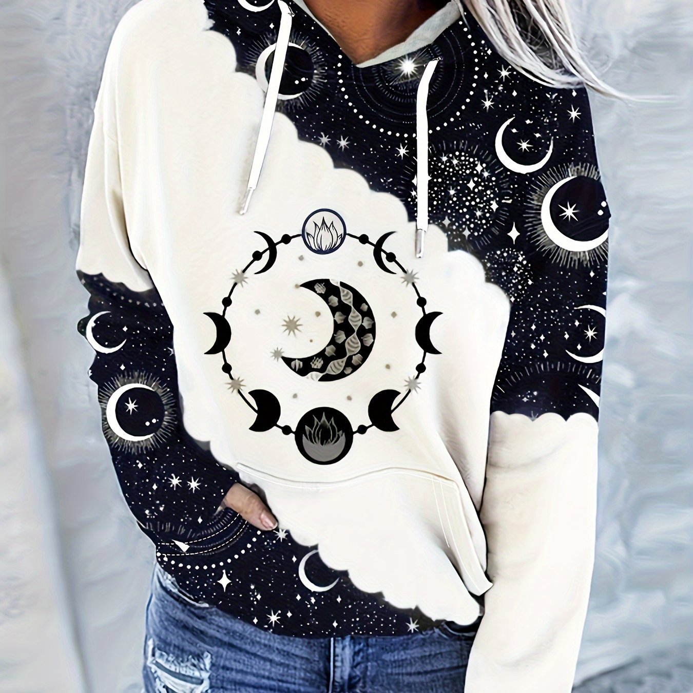 Vintage Moon Print Hoodie