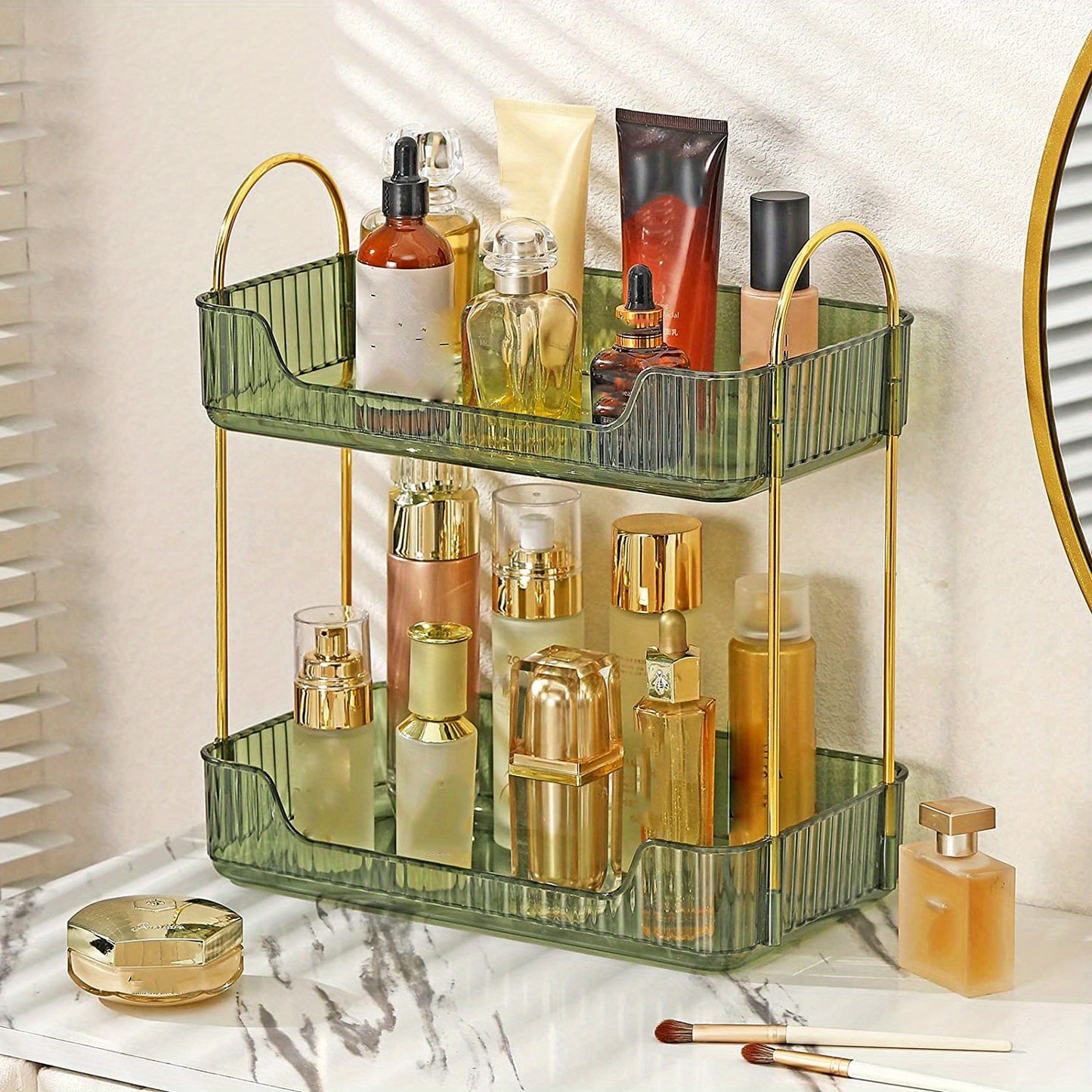 Bathroom Counter Organizer with Cosmetic Holder and Storage Shelf