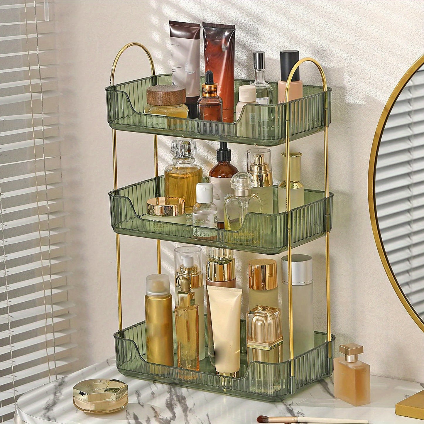 Bathroom Counter Organizer with Cosmetic Holder and Storage Shelf