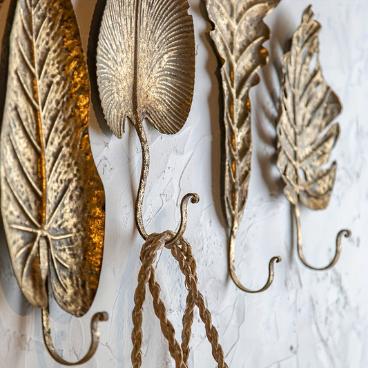 Rustic Metal Leaf Wall Hooks