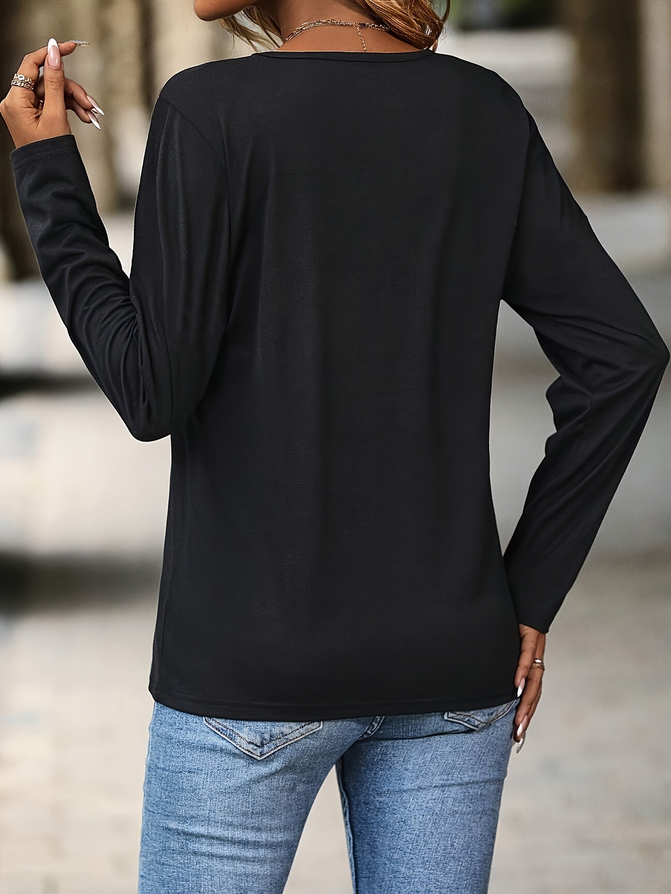 Moon Phase Print Crew Neck Long Sleeve T-Shirt