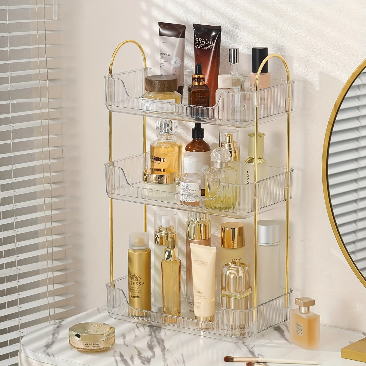 Bathroom Counter Organizer with Cosmetic Holder and Storage Shelf