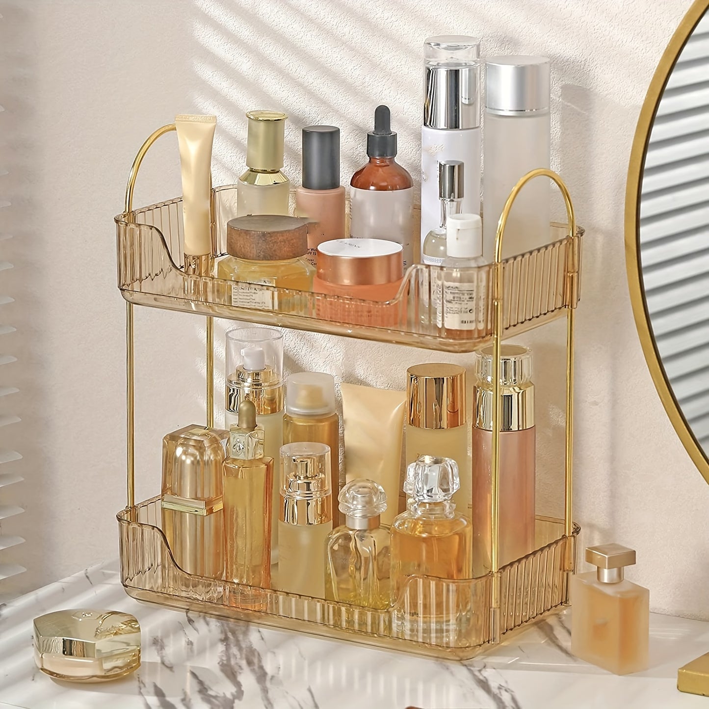 Bathroom Counter Organizer with Cosmetic Holder and Storage Shelf