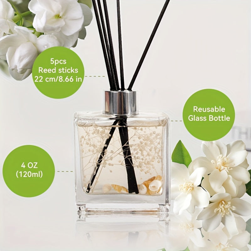 1pc 4oz White Gardenia & Jasmine Reed Diffuser Set with Long-Lasting Fragrance