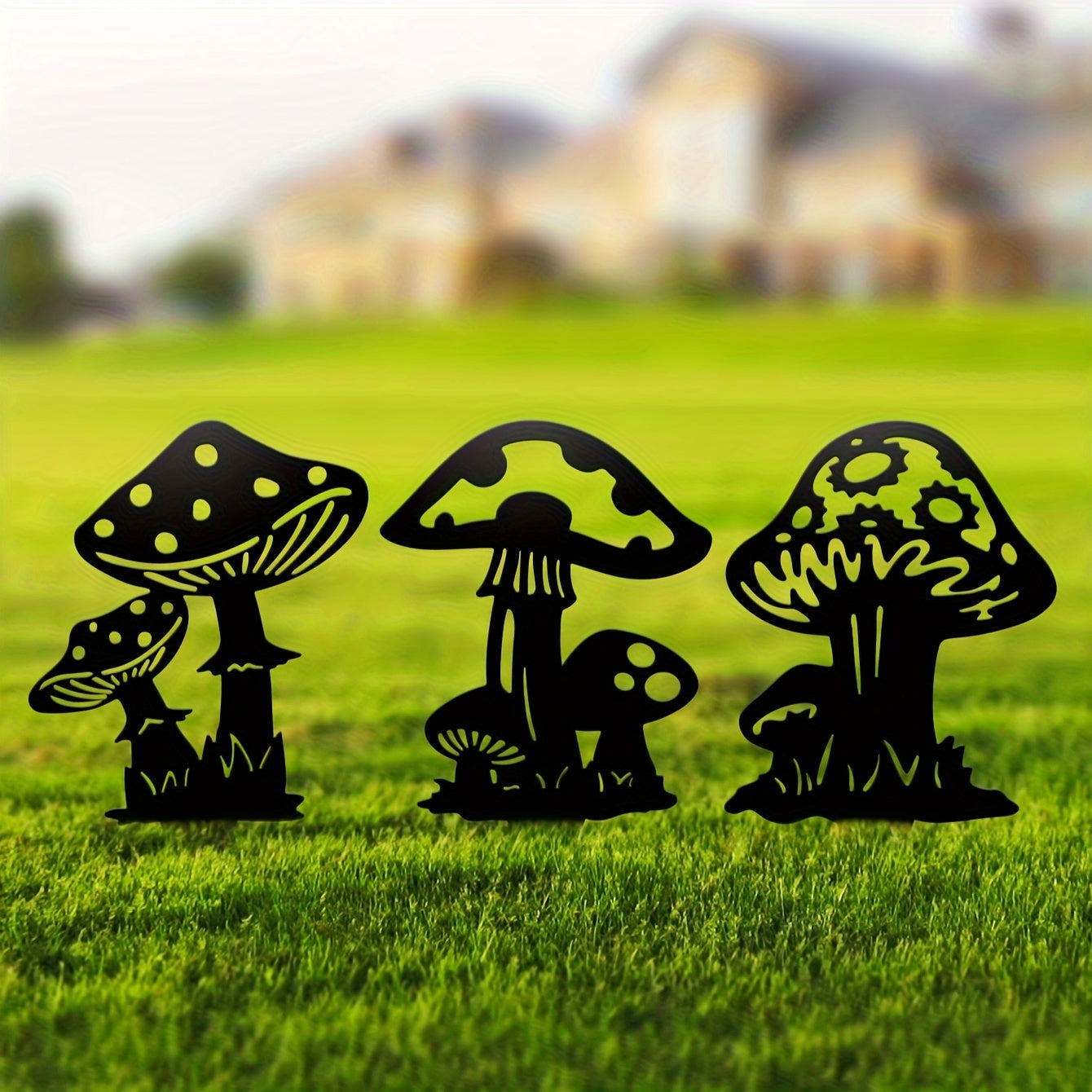 3pcs Metal Mushroom Yard Signs with Stakes