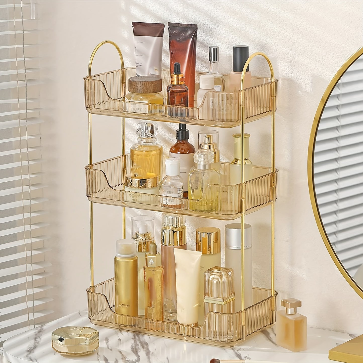 Bathroom Counter Organizer with Cosmetic Holder and Storage Shelf