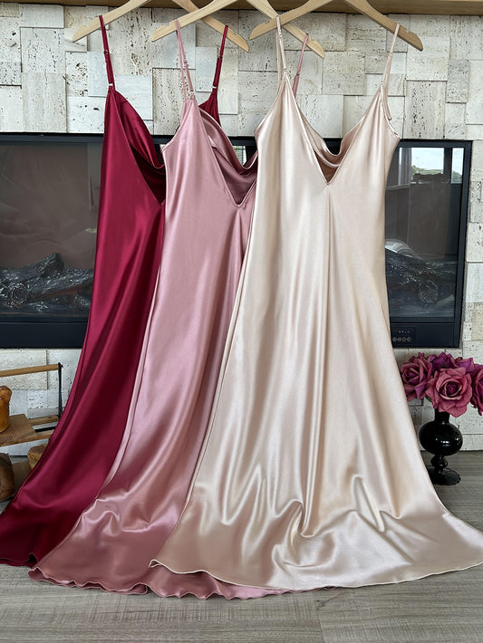 Valentine's Day 3pcs Elegant Satin Slip Nightgowns