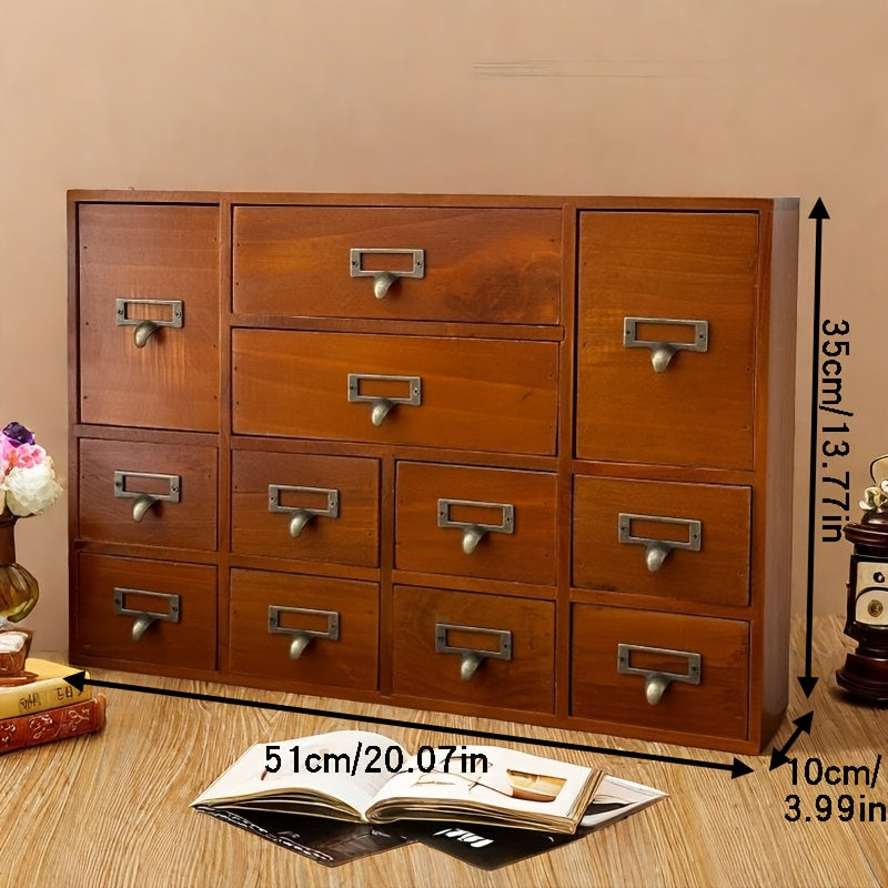 1pc Vintage Wooden Multi-Drawer Storage Cabinet