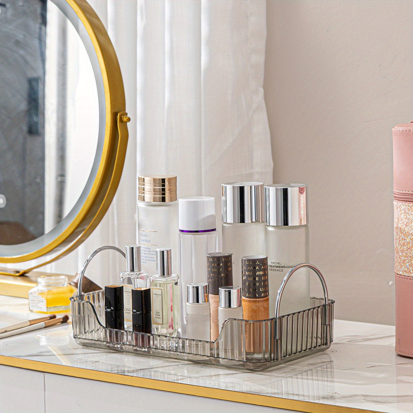 Bathroom Counter Organizer with Cosmetic Holder and Storage Shelf